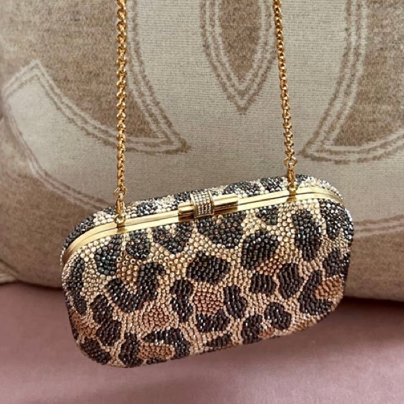 JUDITH LEIBER LEOPARD-PRINT FINE-CRYSTAL EMBELLISHED CLUTCH (AUTHENTIC) - Picture 3 of 11